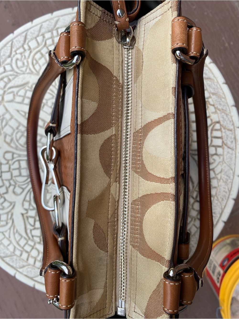Coach Hampton Optic Signature Stripe Carryall Bag Equestrian Style - Picture 8 of 15